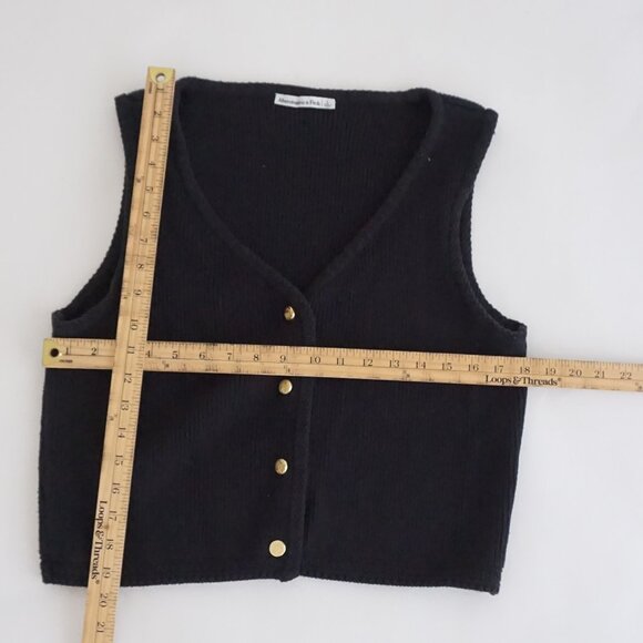Abercrombie & Fitch Black Button Front Ribbed Knit Sleeveless Sweater Vest L - Picture 3 of 10